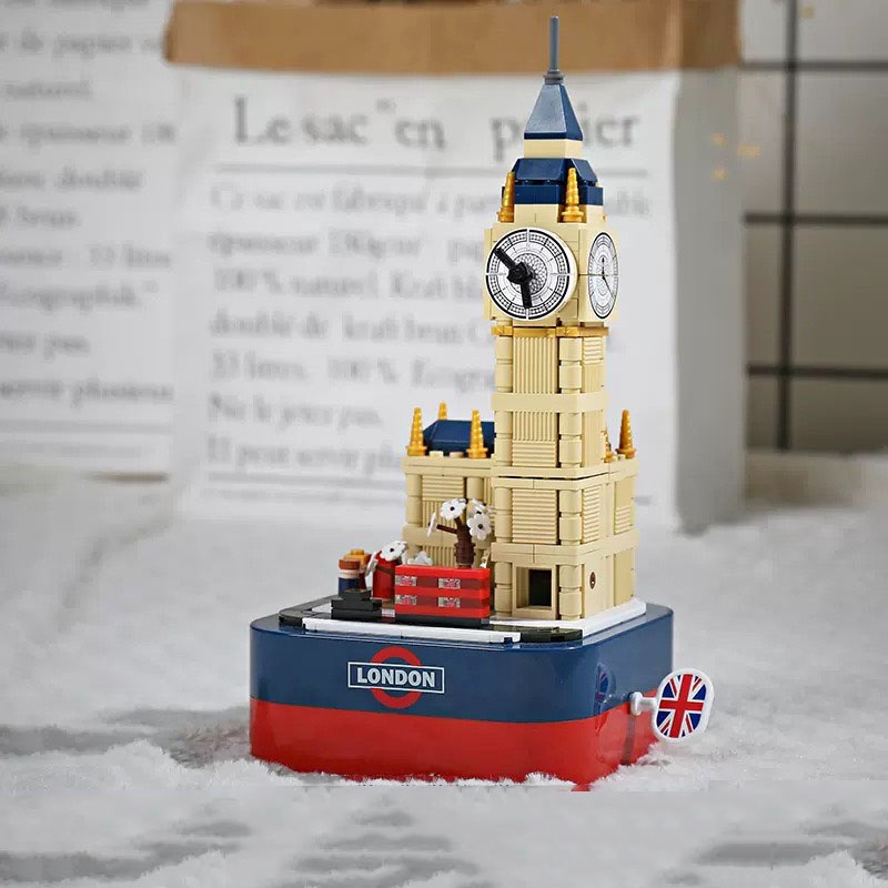 Đồ chơi lắp ráp hộp nhạc có chuyển động hãng Jaki mô hình tháp đồng hồ Big ben JK1201