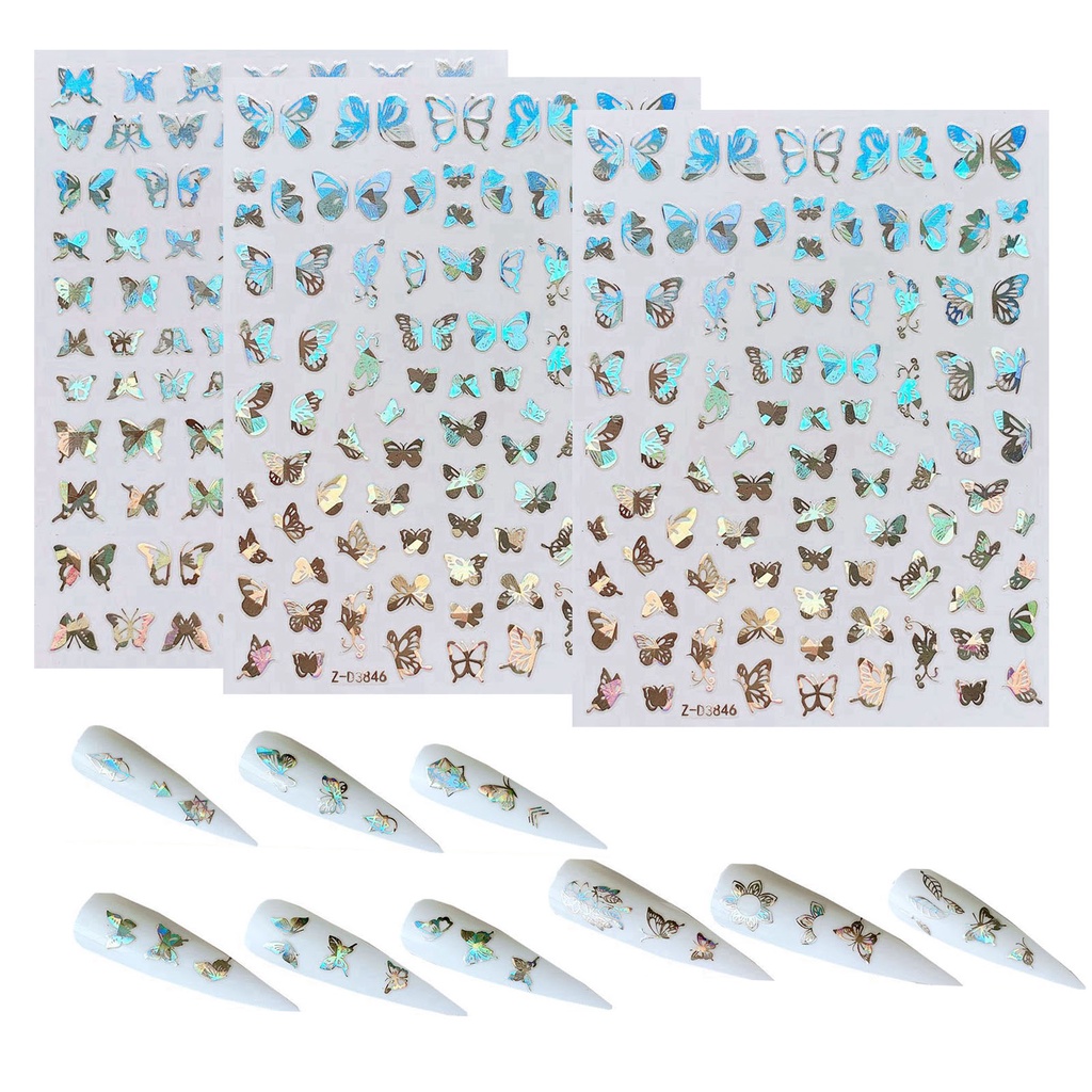 Miếng Dán Trang Trí Móng Tay Hình Bướm Màu Sắc Holographic