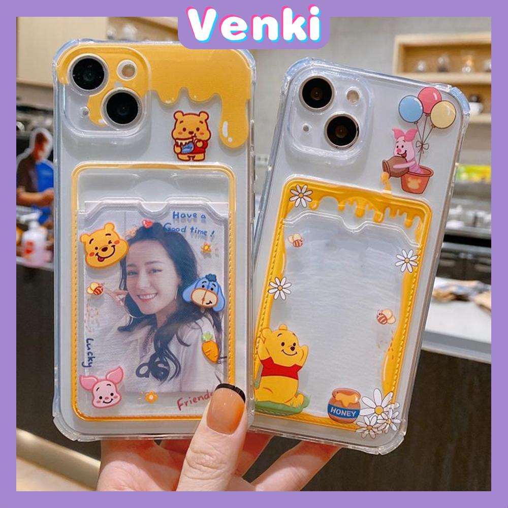 For iPhone 14 Pro Max Card Holder Case Clear Card Storage Back Cover Cute Cartoon Honey Bear Camera Protection Shockproof For iPhone 14 13 12 11 Plus Pro Max 7 Plus X XR