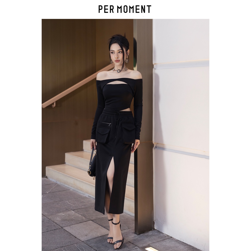 Set cotton nữ PER MOMENT - Áo cotton trễ vai kèm chân váy cotton túi hộp