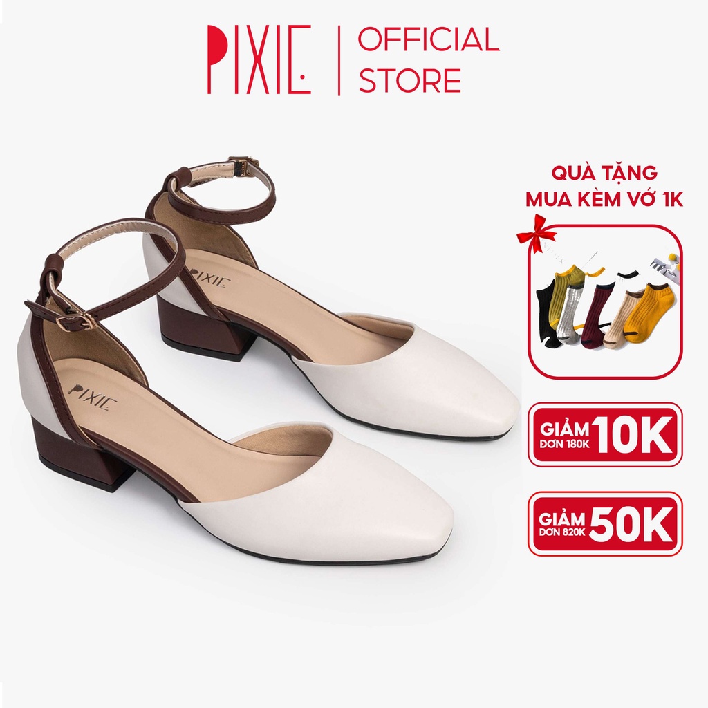 Giày Cao Gót 3cm Mũi Vuông Phối Màu X943 Pixie