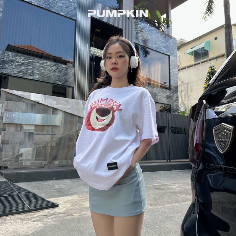 Áo thun gấu dâu unisex PUMPKIN form rộng tay lỡ oversize dành cho nam nữ phong cách Local Brand