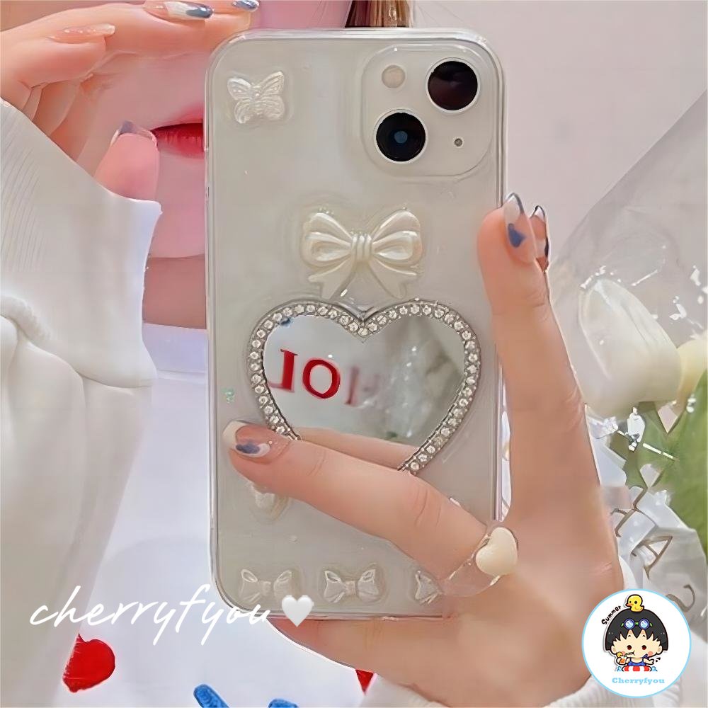 Ốp Điện Thoại TPU Mềm Chống Bụi Lấp Lánh Gắn Gương Trang Điểm Hình Bướm Cho IPhone 14 13 12 11 Pro Max XS XR 8 7 Plus