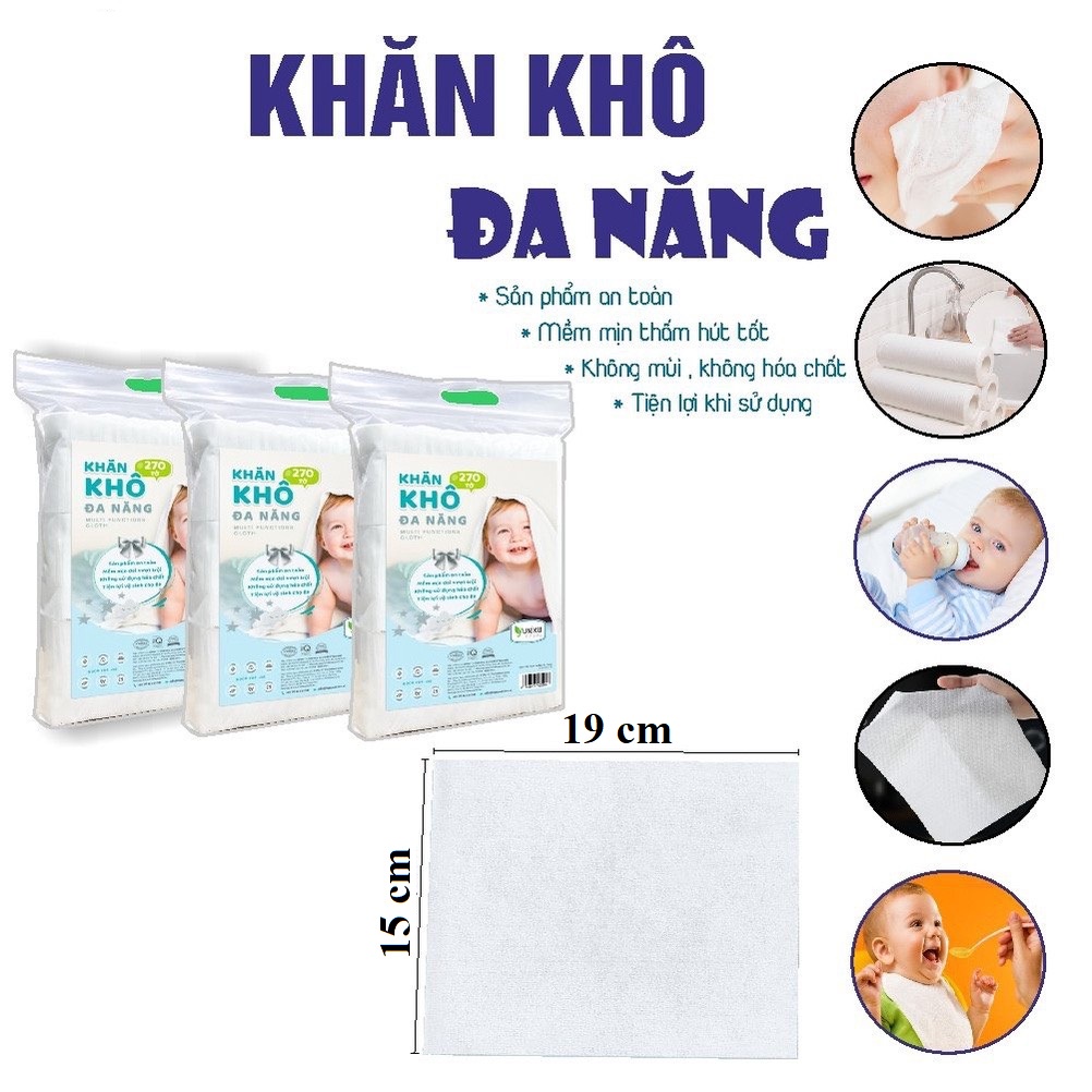 KHĂN LAU KHÔ ĐA NĂNG 270 TỜ không mùi dành cho bé YUNIKU