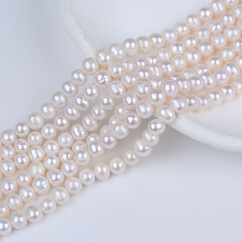 Chuỗi Hạt Ngọc Trai Tự Nhiên 7-8mm Màu Trắng Dùng Làm Trang Sức Thủ Công
