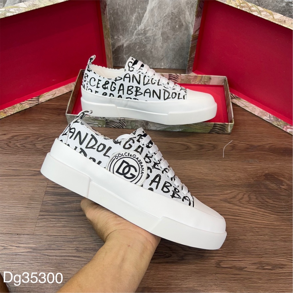 Giày Sneaker Nam D.G trắng đế cao su logo chữ cao cấp