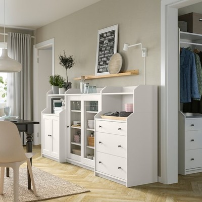 BAHIA, COMBO Tủ lưu trữ kết hợp tủ trưng bày cửa kính, 245x46x116cm, tủ gỗ Scandi Home
