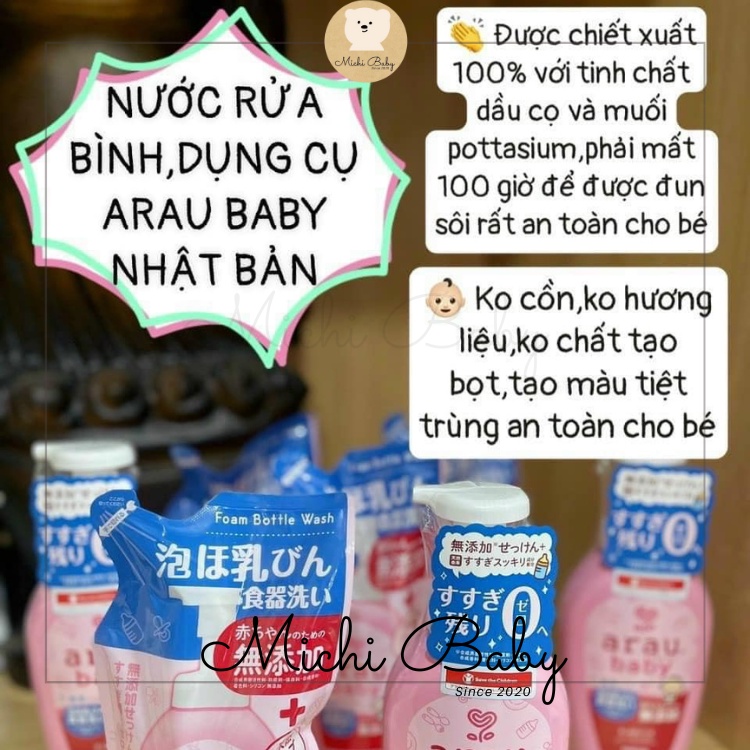 Nước rửa bình Arau thành phần thiên nhiên an toàn cho sức khỏe của bé Michi Baby MC106