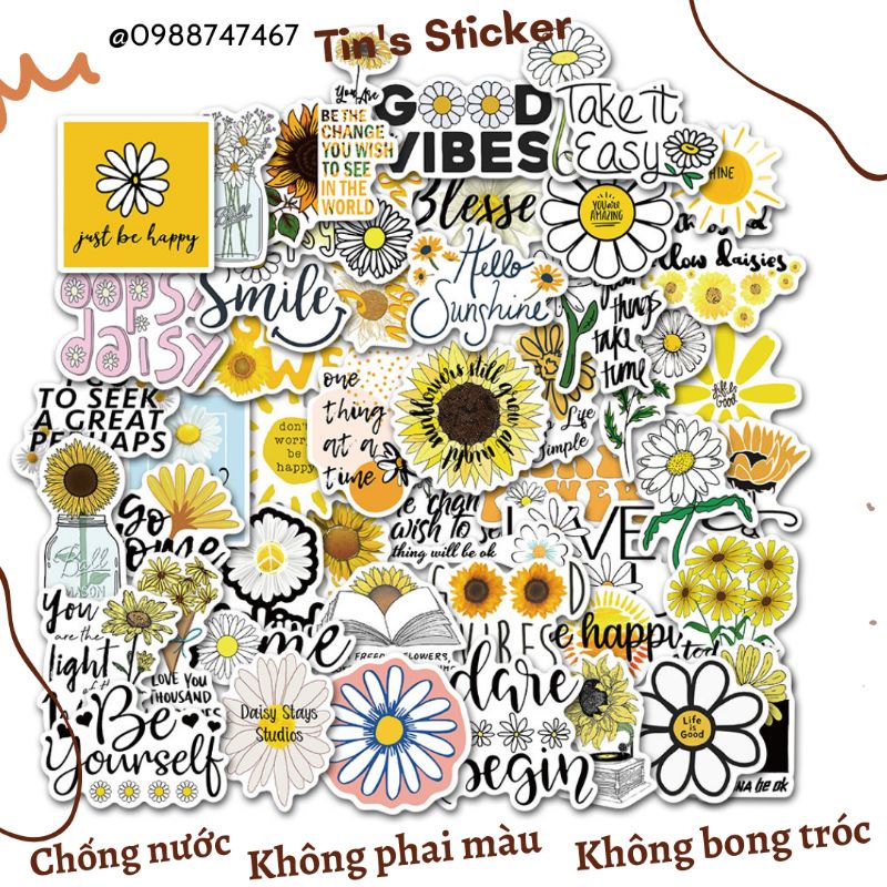 Set combo 50 miếng dán sticker retro hoa dán nón mũ bảo hiểm laptop vali sổ tay đàn guitar điện thoại tủ lạnh