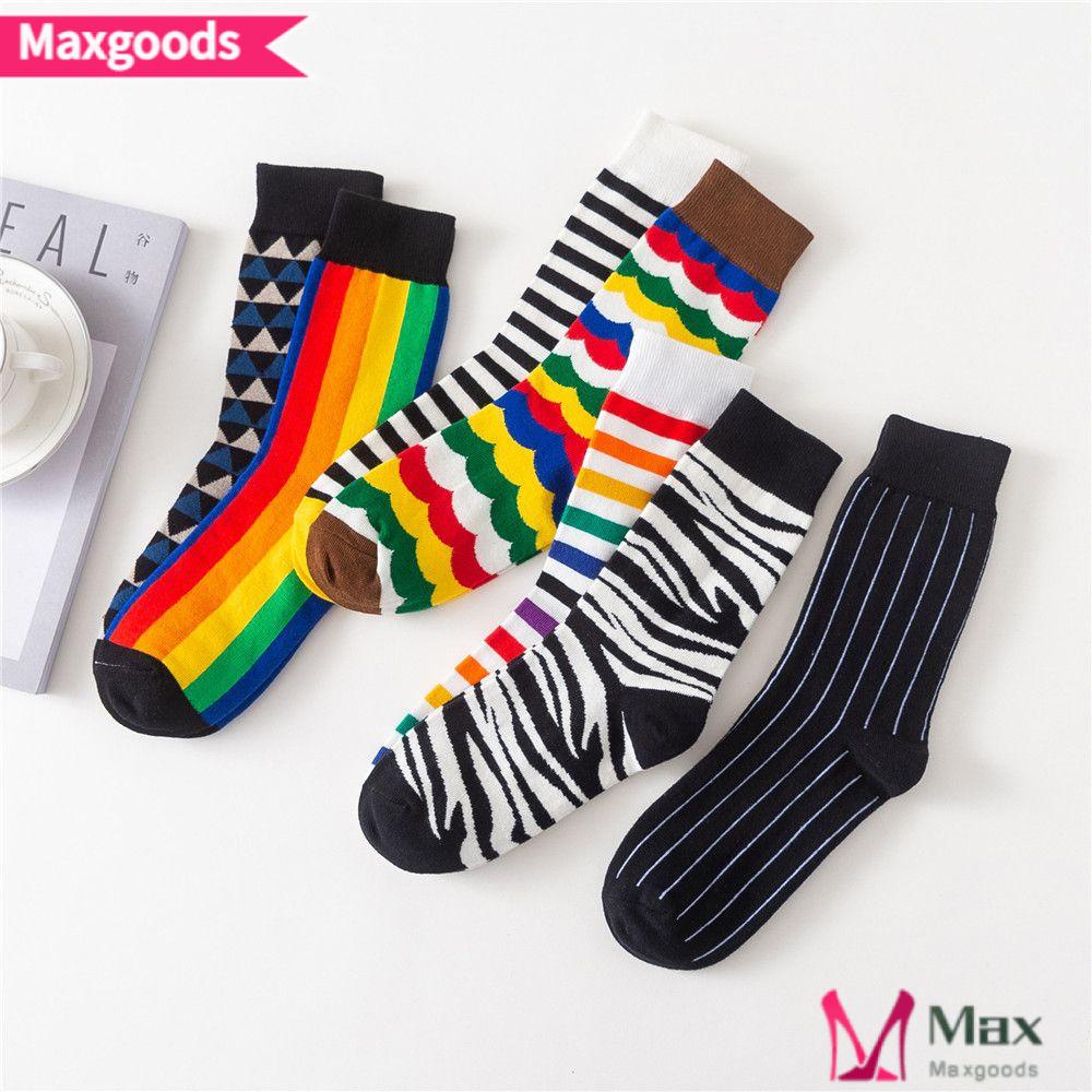 1 Đôi Tất Cổ Trung Thoáng Khí In Họa Tiết Kẻ Sọc &amp; Động Vật Cho Nữ