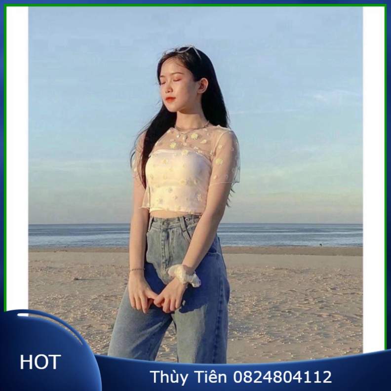 SET 2 MÓN CROPTOP HOA CÚC LƯỚI ❤️ SET ÁO TUBE QUÂY MIX ÁO REN LƯỚI CHIFON HOA CÚC ĐEN TRẮNG 👗 💝