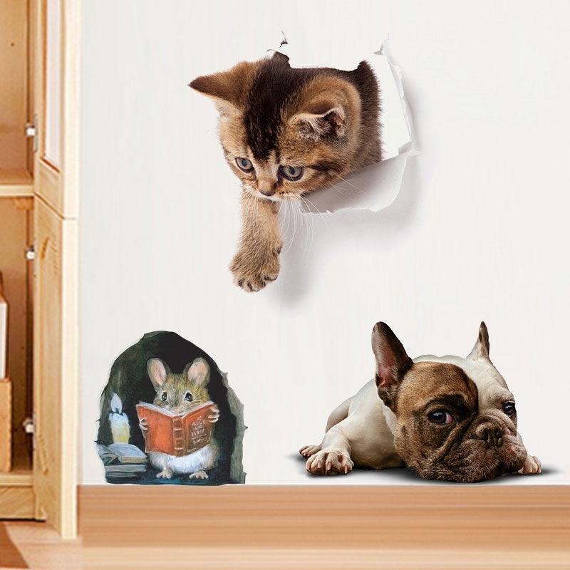 Miếng Dán Tường Vinyl Hình Mèo 3D Sống Động Trang Trí Nhà Tắm