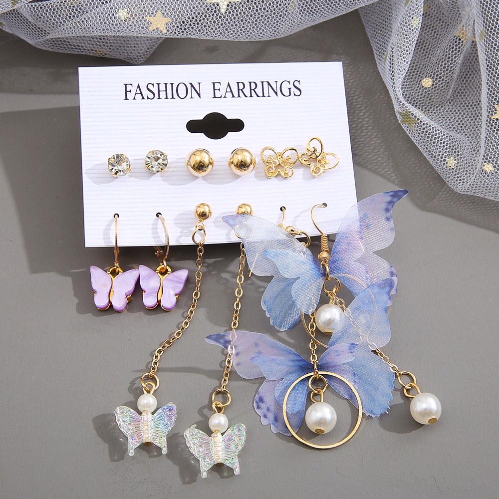 Set 6 Đôi Khuyên Tai Hình Bướm Đính Ngọc Trai Thời Trang Cho Nữ