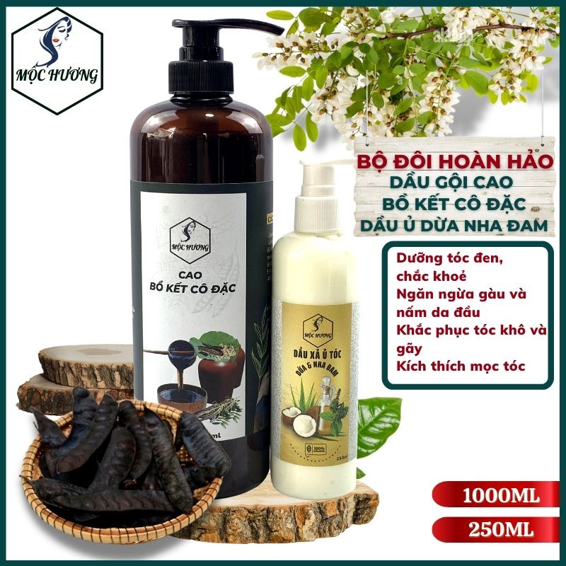 combo Dầu gội & xả CAO BỒ KẾT & SỮA DỪA, NHA ĐAM Mộc Hương- Óng ả chắc khoẻ, đen mượt vào nếp