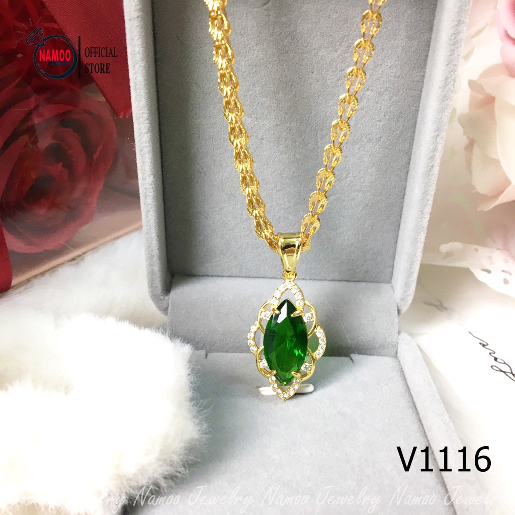 Dây Chuyền Khảm Đá Lục Bảo Cực Đẹp Cực Chất Cho Nữ V1116 Namoo Jewelry