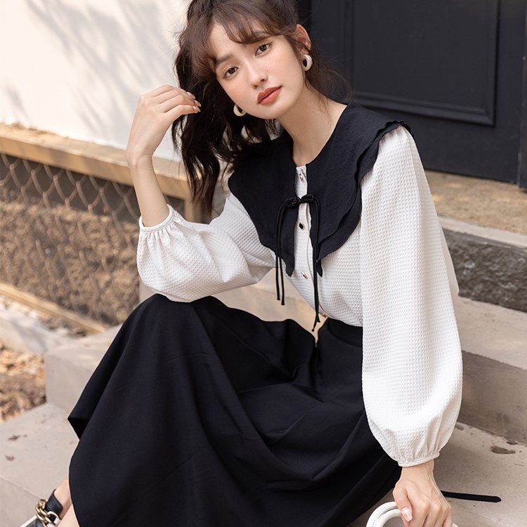 Áo Sơ Mi Cao Cấp Cổ Búp Bê Xếp Ly Màu Tương Phản Thời Trang Mùa Thu 2023 Mới Dễ Phối Đồ Cho Nữ