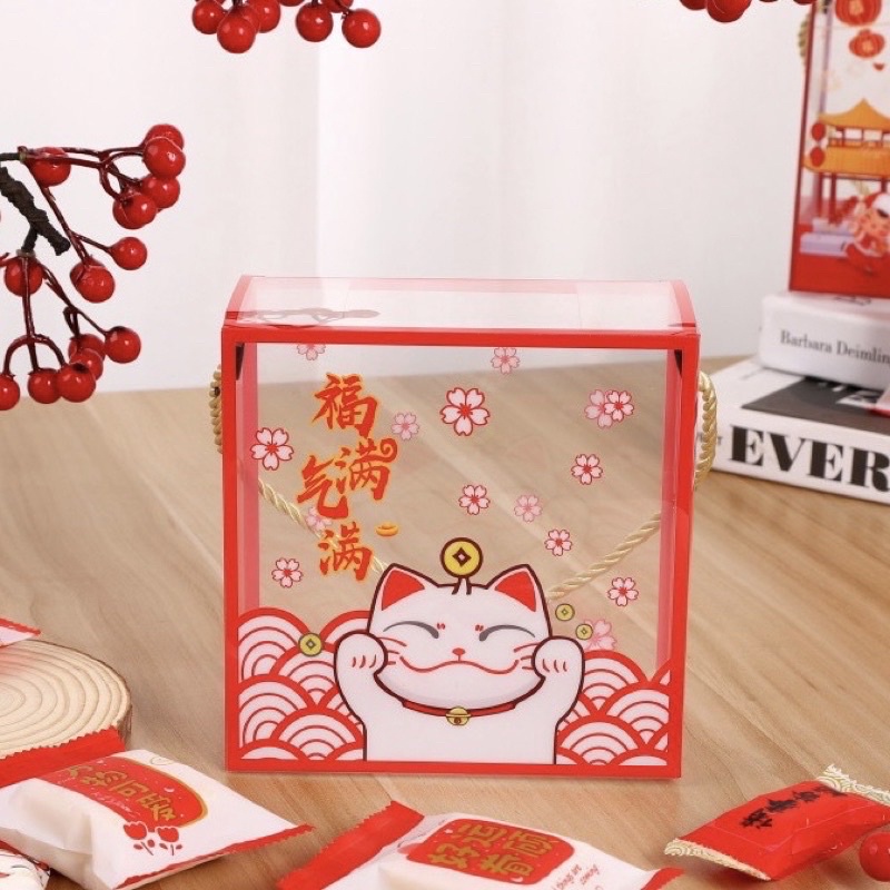 Hộp mica đựng bánh kẹo Tết size 14*14*7cm