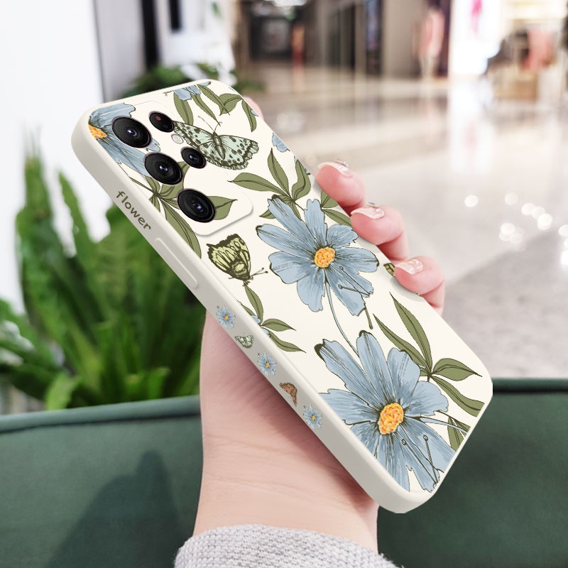 Bao Da Điện Thoại Họa Tiết Bướm Hoa Lan Cho samsung galaxy s23 s22 fe ultra plus Ốp