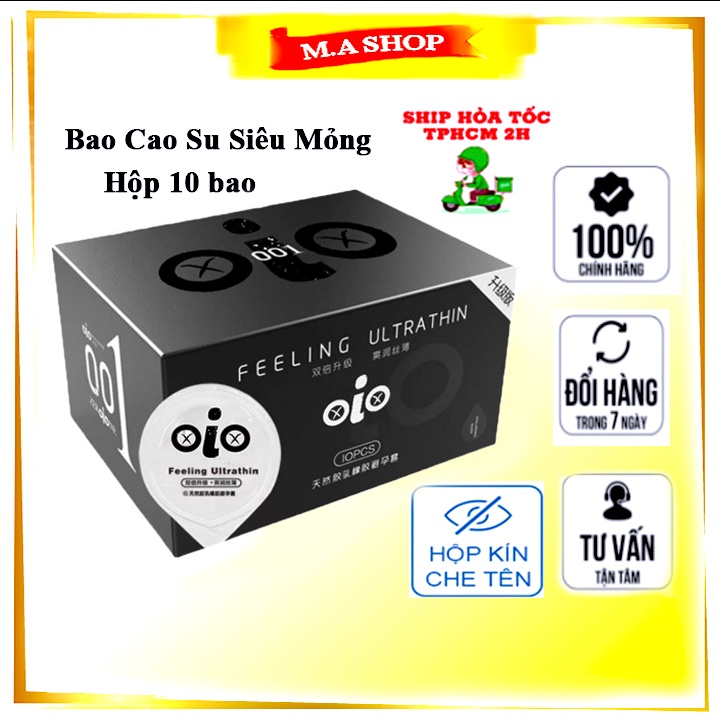 Bao cao su OIO 001 đen Feeling Ultrathin siêu mỏng, kéo dài thời gian, nhiều gel bôi trơn - hộp 10 bcs - MA Shop