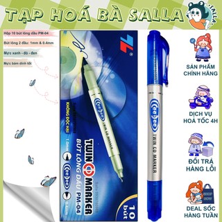 Hộp 10 cây bút lông dầu pm04 - bút 2 đầu mực xanh, đỏ, đen