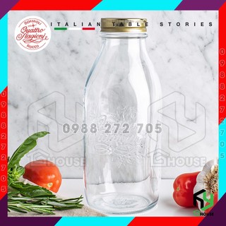 [ITALY] Chai đựng sữa hạt bằng thủy tinh QUATTRO 1L - Bormioli Rocco