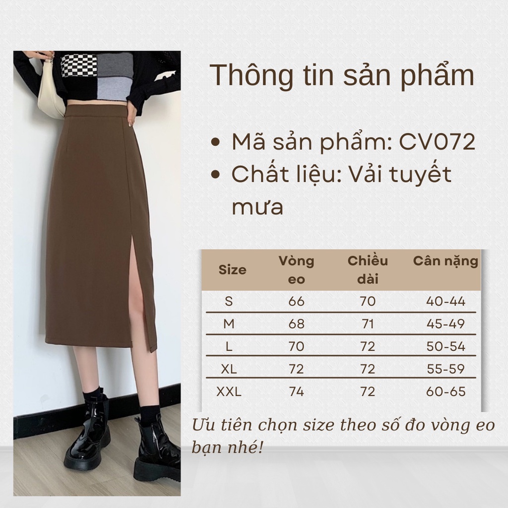 Chân váy Midi xẻ tà dài dáng suông đơn giản cá tính phong cách sang trọng có big size, vải tuyết mưa vitex dày dặn mã072