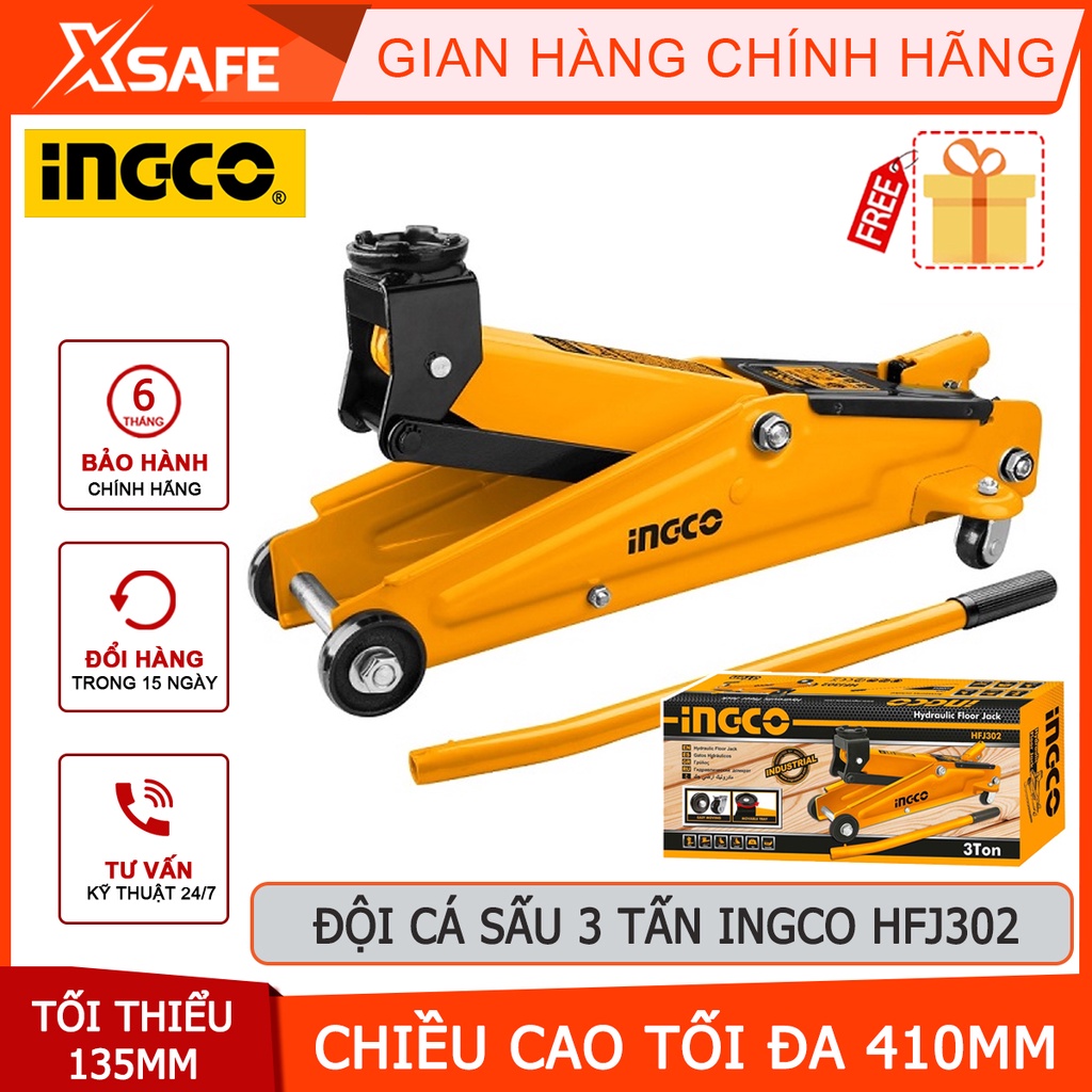 Đội cá sấu 3 tấn INGCO HFJ302 chiều cao tối thiểu 135mm, tối đa 410mm, chiều dài di chuyển 275mm, mạnh mẽ bền bỉ