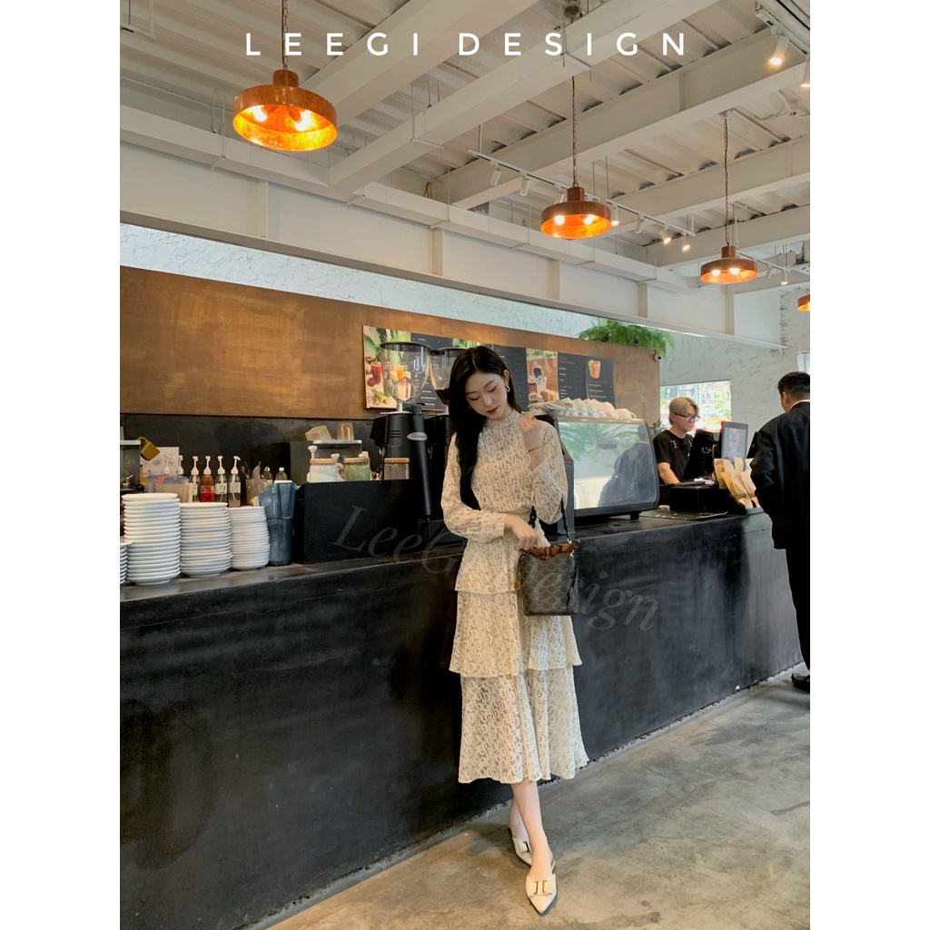 Set váy ren Dior LeeGi Design dài tay chất liệu ren thêu mềm cao cấp phong cách sang trọng thanh lịch