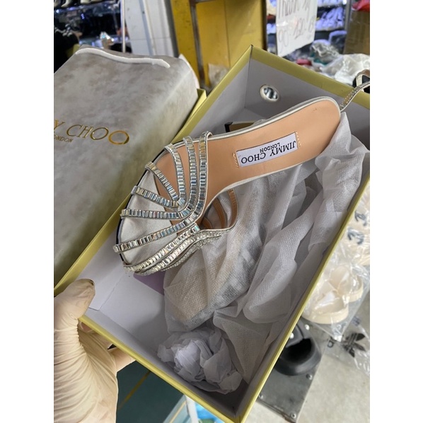 Sandal cao gót rọ đính đá mũi tròn jimicho mẫu mới fullbox Bill túi