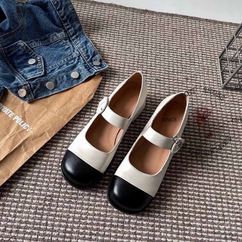 GIÀY THỜI TRANG TOTIIE STORE - SỤC NỮ BÍT MŨI TRÒN BÓNG - GIÀY CAO GÓT QUAI NGANG KHÓA VUÔNG G2212520