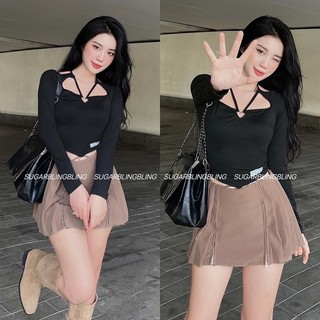 (Sẵn - Ảnh thật) ÁO KHUYÊN TIM TAY DÀI ÔM BODY VẠT XÉO A98 | Sugarblingbling