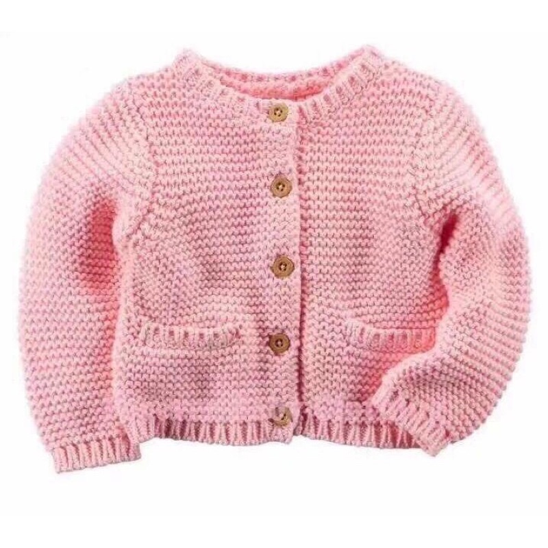 Áo len cadigan cúc gỗ carter bé gái 3 màu xuat du