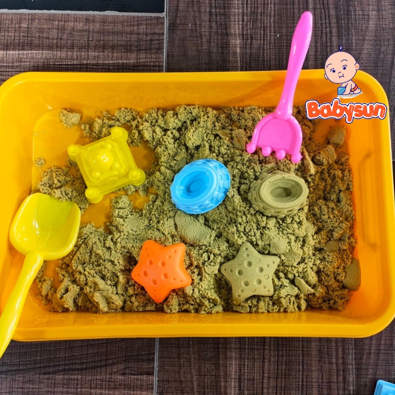 Đồ chơi cát động lực sinh học không dính tay cho bé tặng kèm 2 xe công trình, xẻng và khuôn, cát nặn sinh học có hộp