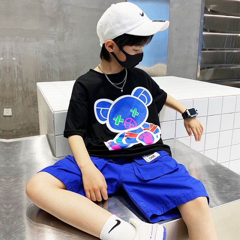 Planet Áo Thun Tay Ngắn Dáng Rộng Thấm Hút Mồ Hôi Màu Sắc Tương Phản Phong Cách Hàn Quốc Cho Bé Trai