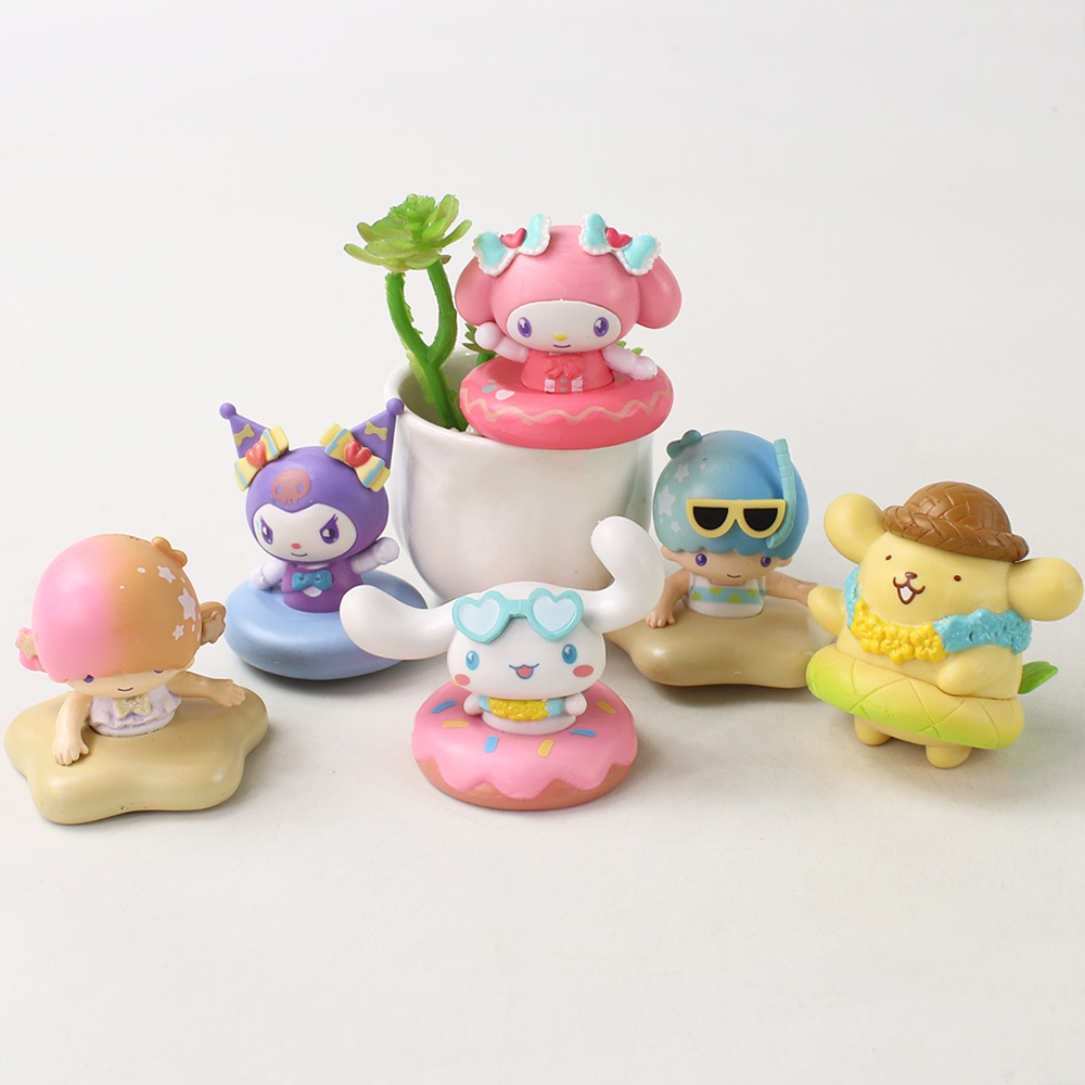 SANRIO Set 6 Mô Hình Mô Phỏng Nhân Vật Phim Hoạt Hình my melody Cinnamoroll kuromi pom purin q