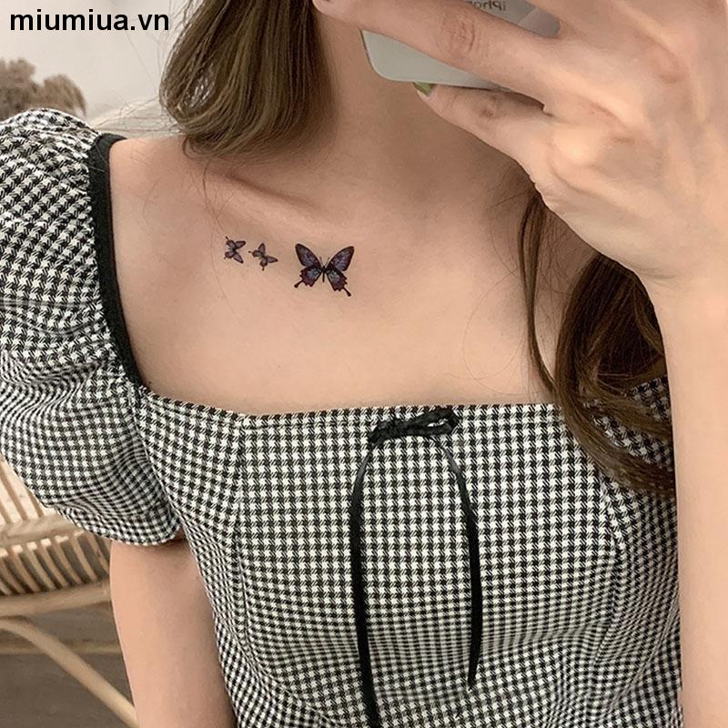 miumiuaHình Xăm Dán Tạm Thời Kháng Nước Lâu Trôi Họa Tiết Bướm Xanh Dương Dễ Thương Phong Cách Hàn Quốc