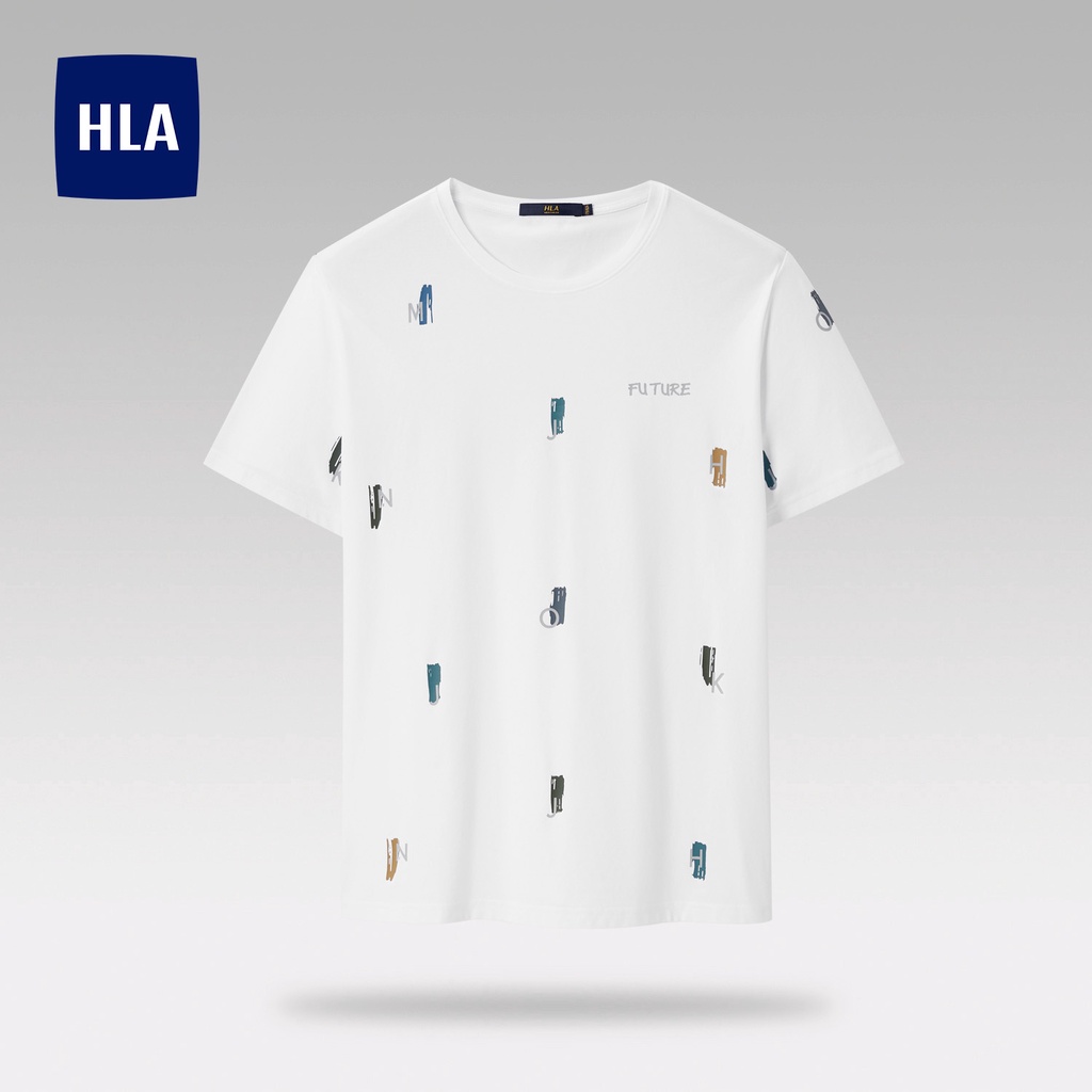 HLA - Áo thun nam ngắn tay họa tiết Simple letter pattern short sleeves T-shirt