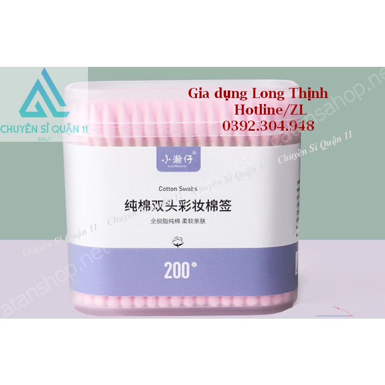Hộp 200 tăm bông 2 đầu vệ sinh tai, mũi - kháng khuẩn, mềm mịn