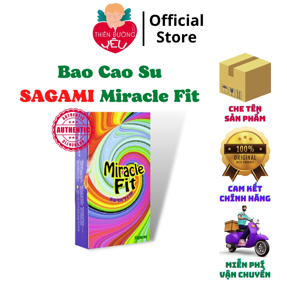 Bao Cao Su SAGAMI Miracle Fit 5% Benzocain, Trơn Mỏng, Kéo Dài, Hàng Fit 49mm - Hộp 10 Chiếc [ Auth - Nhật Bản - 100% ]
