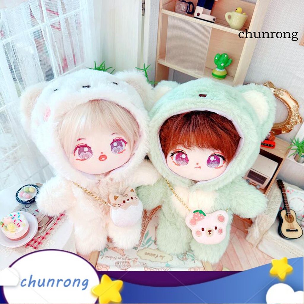 Áo Liền Quần Mini Có Nón Trùm Đầu Bằng Vải Bông Mềm Mại Hình Mèo Hoạt Hình Dễ Thương 20cm Dành Cho Búp Bê Mặc Đầm