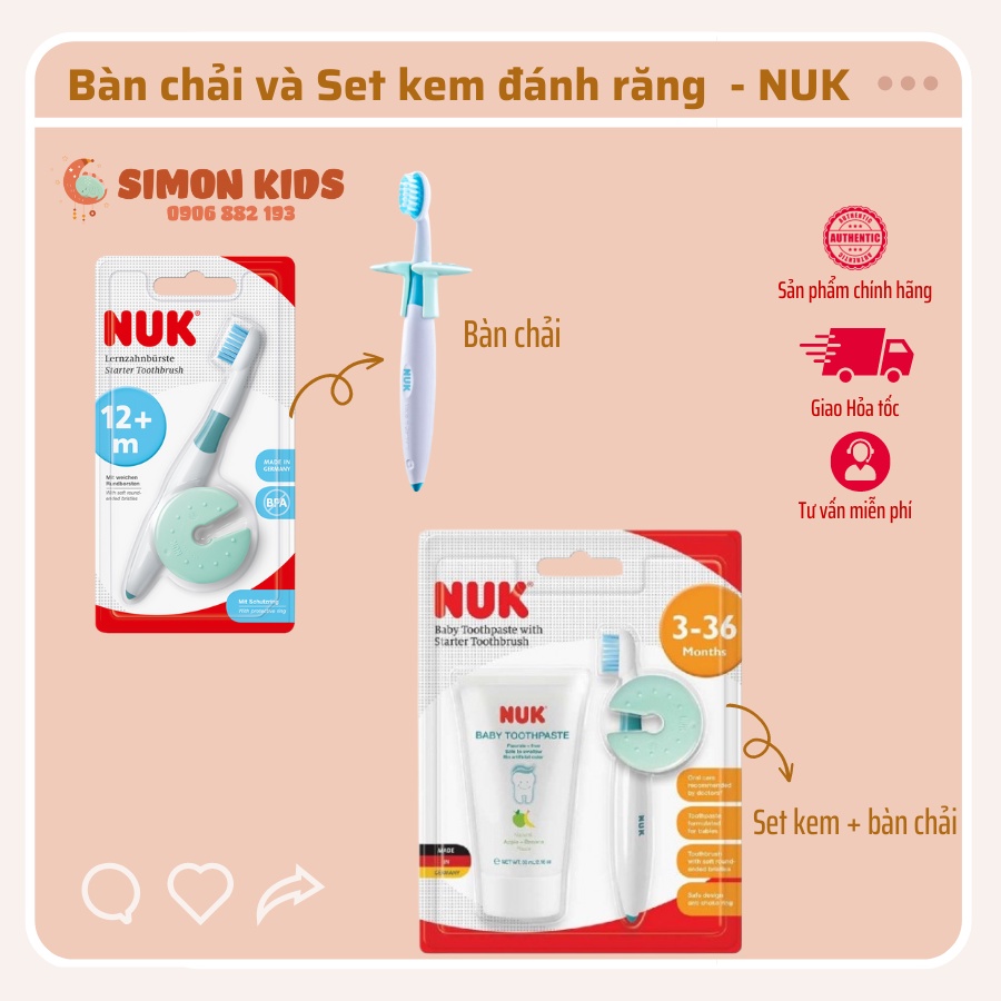 Bàn chải và Kem đánh răng NUK cho bé 3-36m