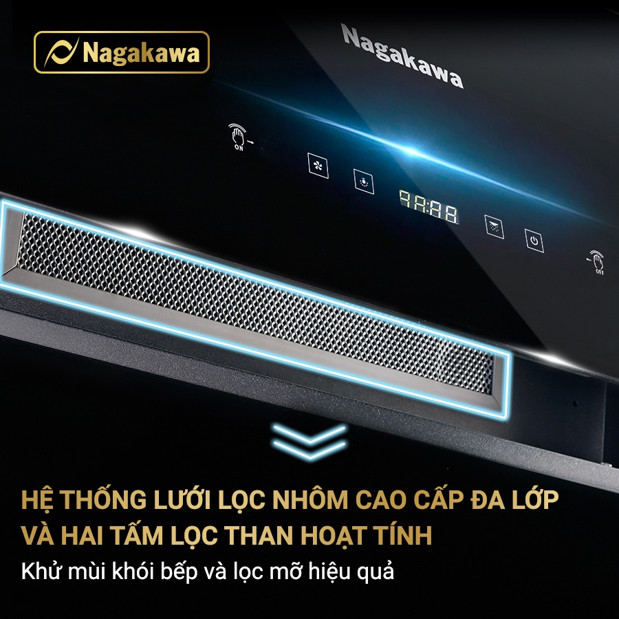 Miễn phí công lắp đặt - Máy hút mùi kính vát cao cấp Nagakawa NAG1854-70VM - Điều khiển Leap Motion - Bảo hành 5 năm