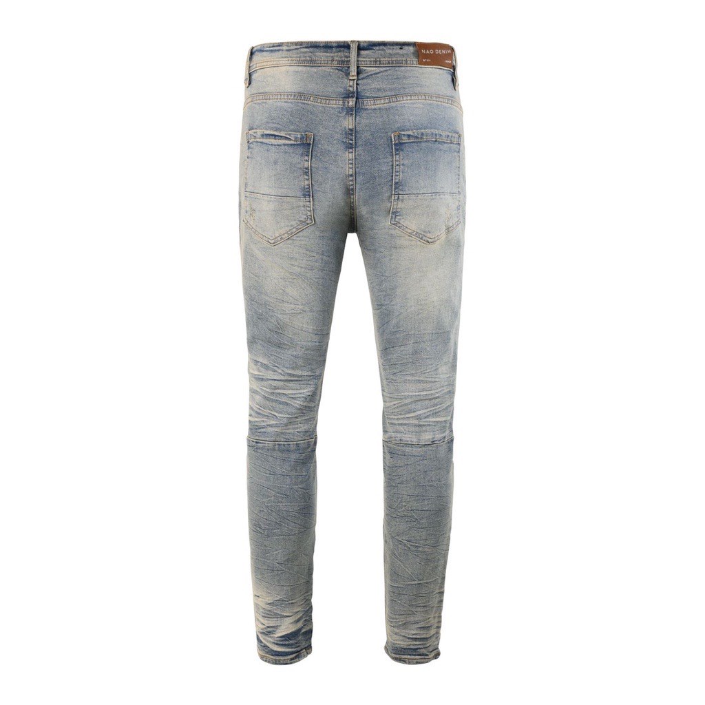 Quần jean nam cao cấp streetwear màu xanh wash có nếp gấp nhỏ, form slimfit, co giãn thoải mái.