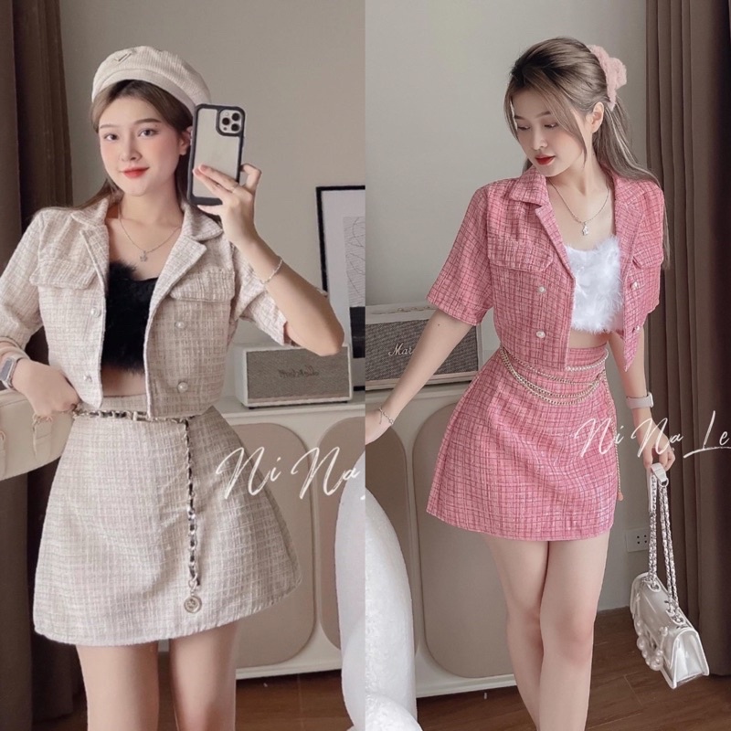 SET CROP DẠ CỔ VEST CHÂN VÁY