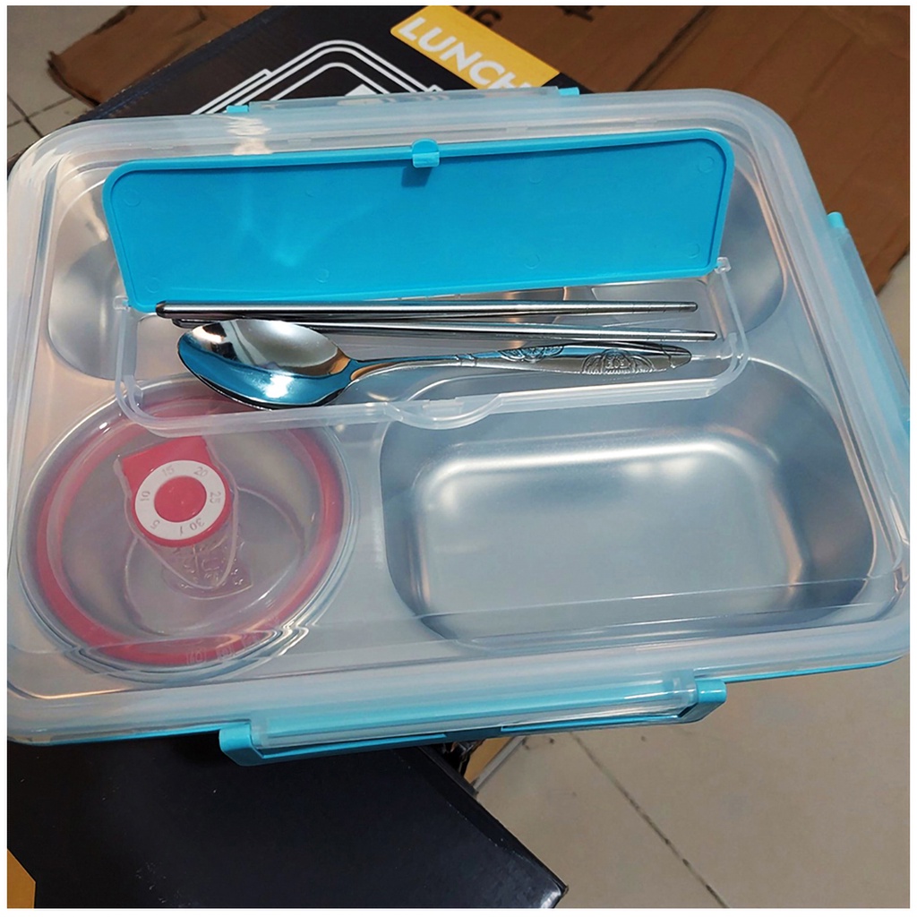 Hộp - Khay cơm Inox 5 ngăn - Có đựng canh