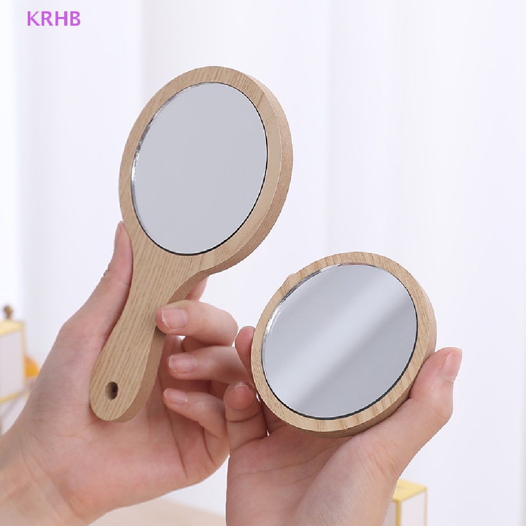 Gương Trang Điểm Hình Tròn Nhỏ Gọn Bằng Gỗ KRHB Mới