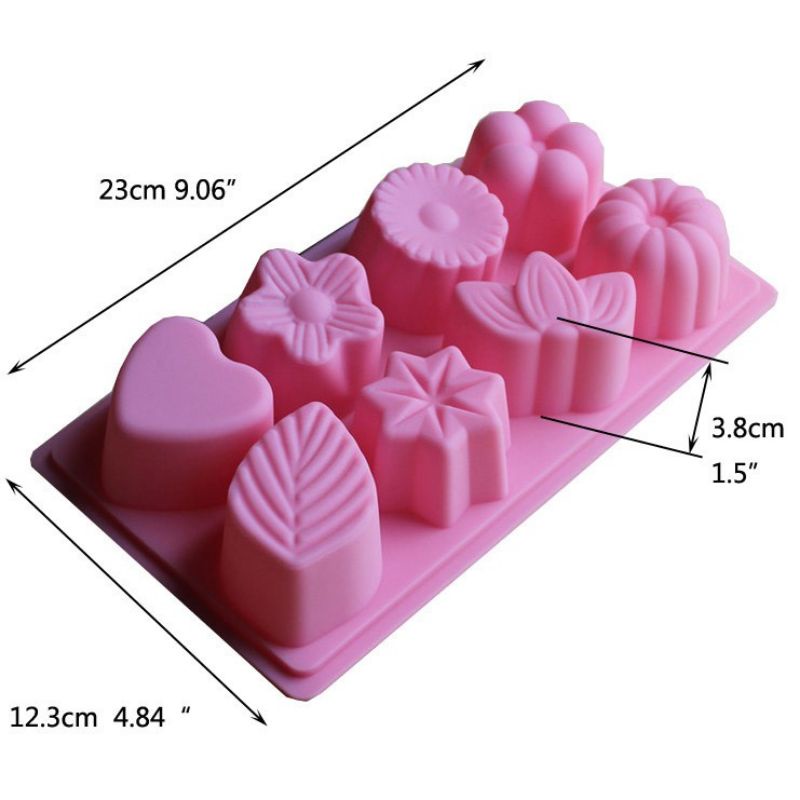 Khuôn silicon làm thạch rau câu, bánh da lợn , kẹo dẻo 8 họa tiết hoa lá tim