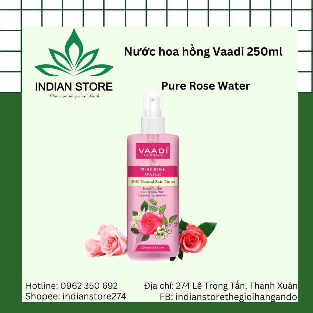 Nước Hoa Hồng Vaadi Herbals - Pure Rose Water 250ml và 110ml
