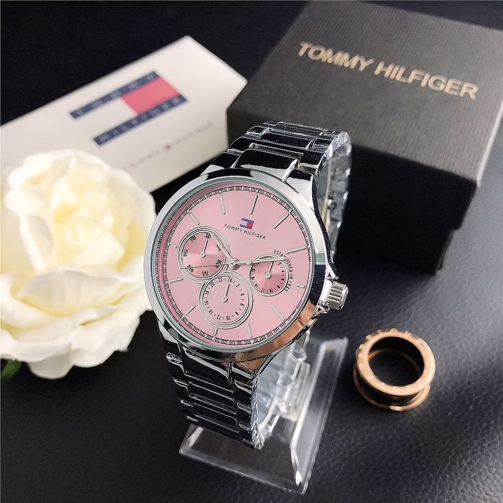 Đồng Hồ Đeo Tay Tommy Hilfiger Mặt Tròn Đính Đá Thời Trang Cho Cặp Đôi