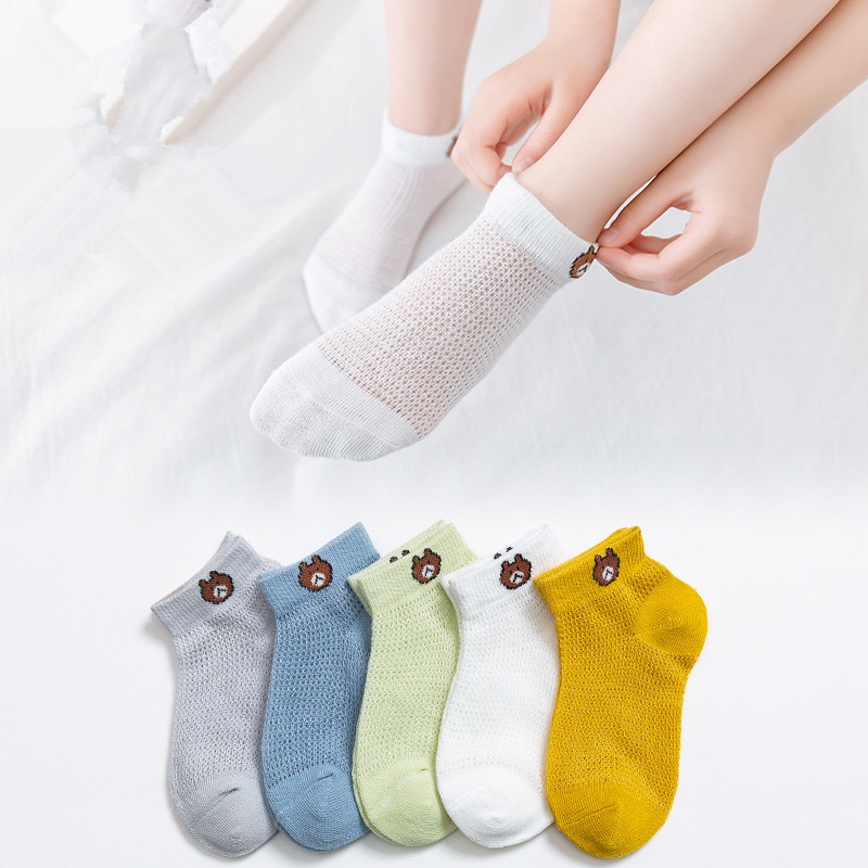 Set 5 Đôi Vớ Cotton Phối Lưới Thoáng Khí Dành Cho Các Bé